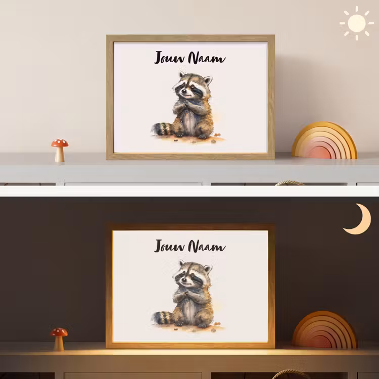 Wasbeer - Waterverf - Kleuren - Dieren - Kids Light Box met batterij (Wandlamp kind) middel -sfeer3_kind
