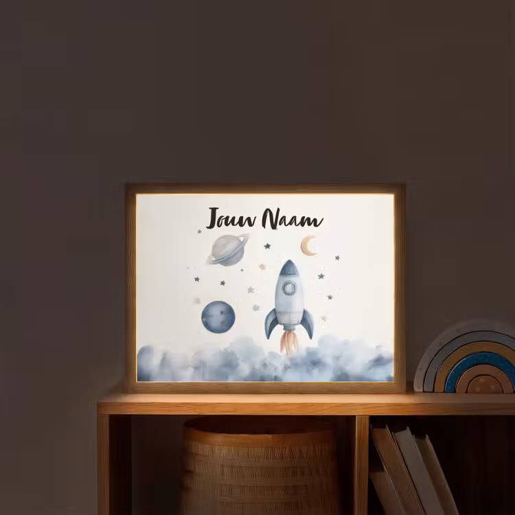 Waterverf - Planeten - Sterren - Raket Light Box met batterij (Wandlamp kind) middel -sfeer1_kind