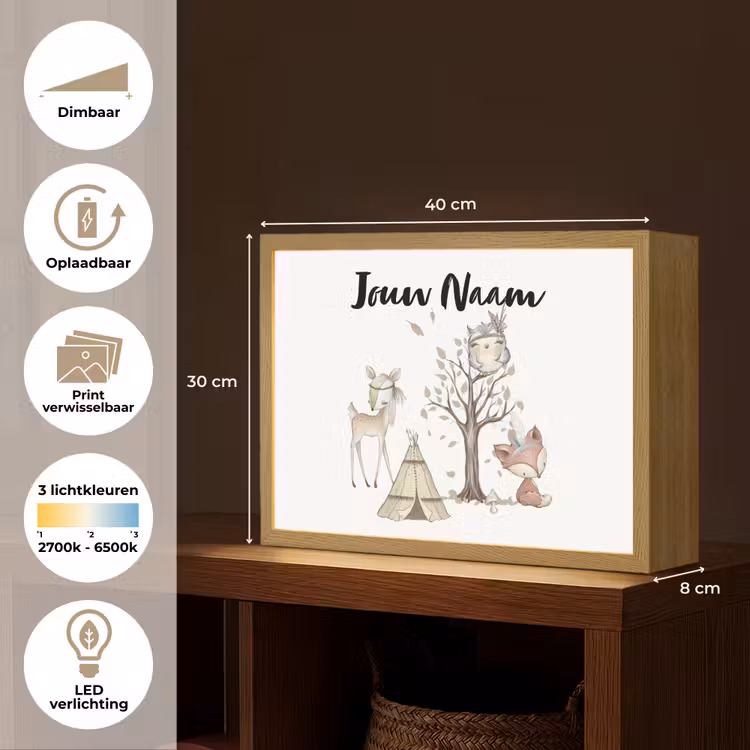 Wilde dieren - Bos - Illustratie Light Box met batterij (Wandlamp kind) middel -USP_websiteoverzichtNL