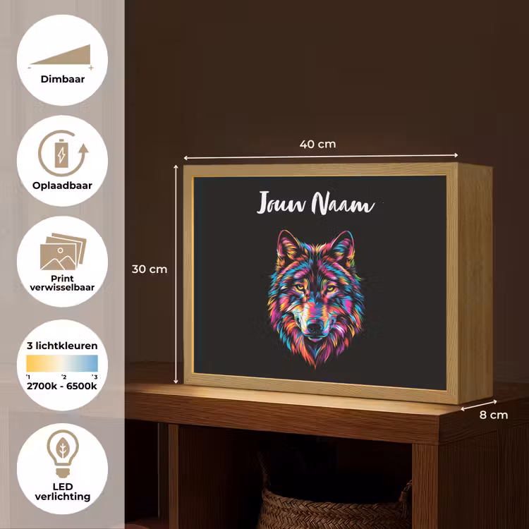 Wolf - Kleurrijk - Zwart - Dieren - Neon Light Box met batterij (Wandlamp kind) middel -USP_websiteoverzichtNL