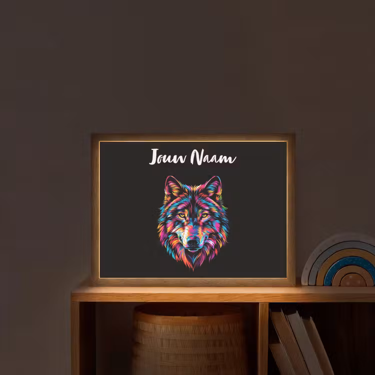Wolf - Kleurrijk - Zwart - Dieren - Neon Light Box met batterij (Wandlamp kind) middel -sfeer1_kind