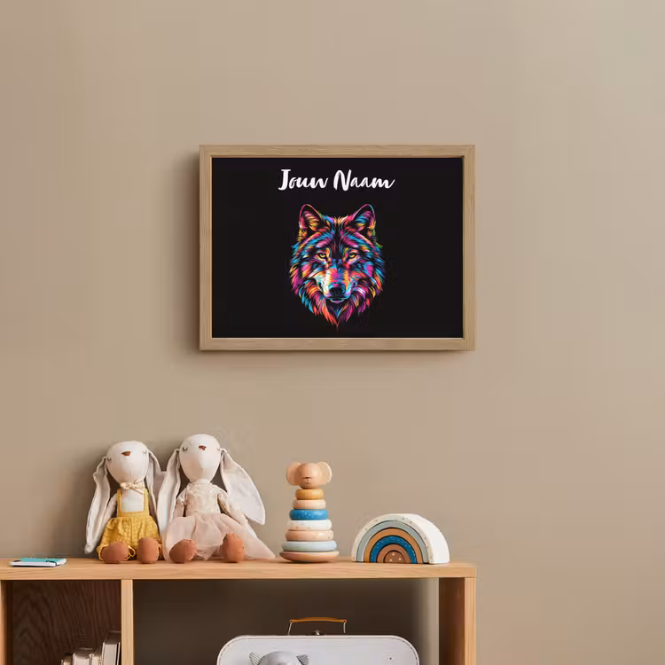 Wolf - Kleurrijk - Zwart - Dieren - Neon Light Box met batterij (Wandlamp kind) middel -sfeer2_kind