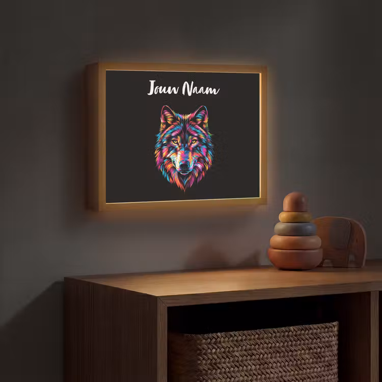 Wolf - Kleurrijk - Zwart - Dieren - Neon Light Box met batterij (Wandlamp kind) middel -sfeer5_kind