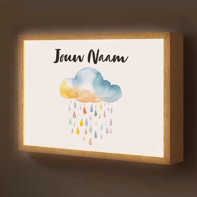 Wolk - Regen - Watercolor - Kleurrijk Light Box met batterij (Wandlamp kind) middel -z3d_website