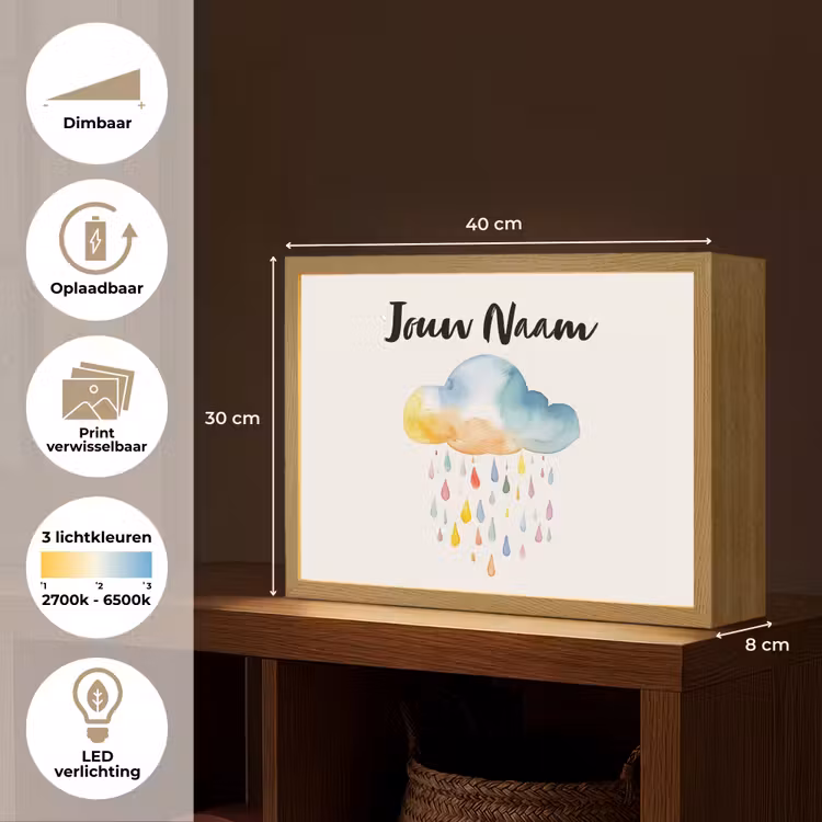Wolk - Regen - Watercolor - Kleurrijk Light Box met batterij (Wandlamp kind) middel -USP_websiteoverzichtNL