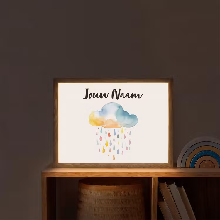 Wolk - Regen - Watercolor - Kleurrijk Light Box met batterij (Wandlamp kind) middel -sfeer1_kind
