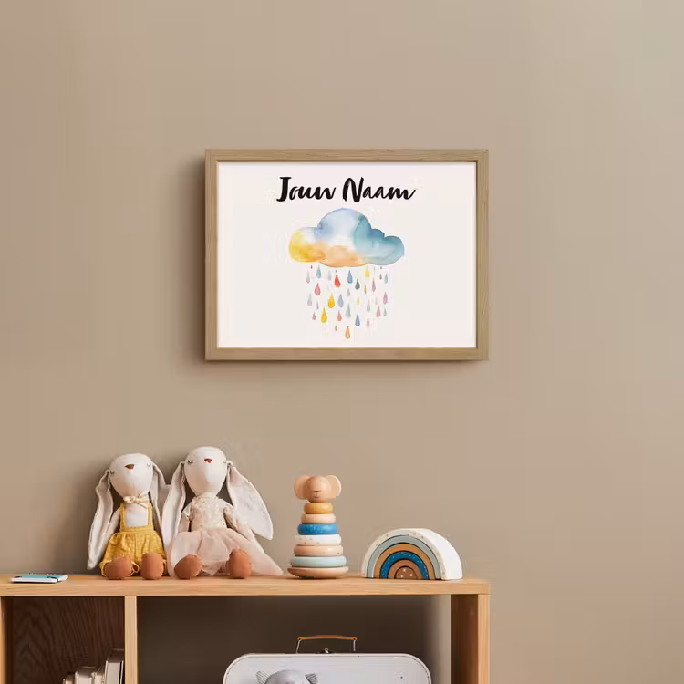 Wolk - Regen - Watercolor - Kleurrijk Light Box met batterij (Wandlamp kind) middel -sfeer2_kind