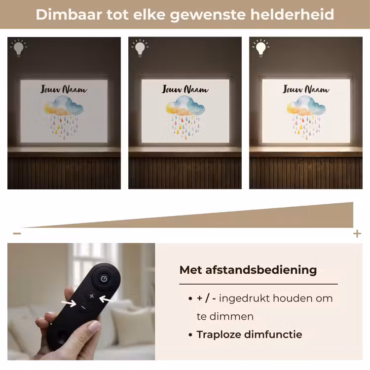 Wolk - Regen - Watercolor - Kleurrijk Light Box met batterij (Wandlamp kind) middel -USP_dimbaarNL