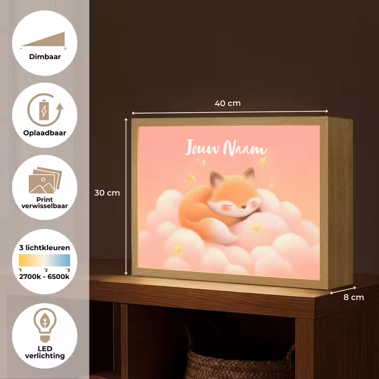 Wolken - Vos - Oranje - Sterren Light Box met batterij (Wandlamp kind) middel -USP_websiteoverzichtNL