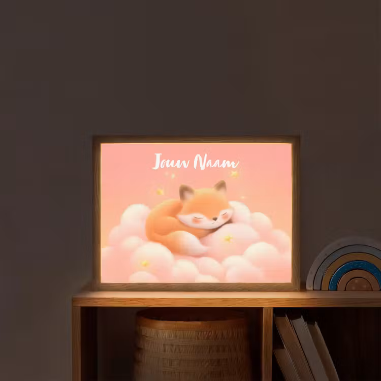 Wolken - Vos - Oranje - Sterren Light Box met batterij (Wandlamp kind) middel -sfeer1_kind