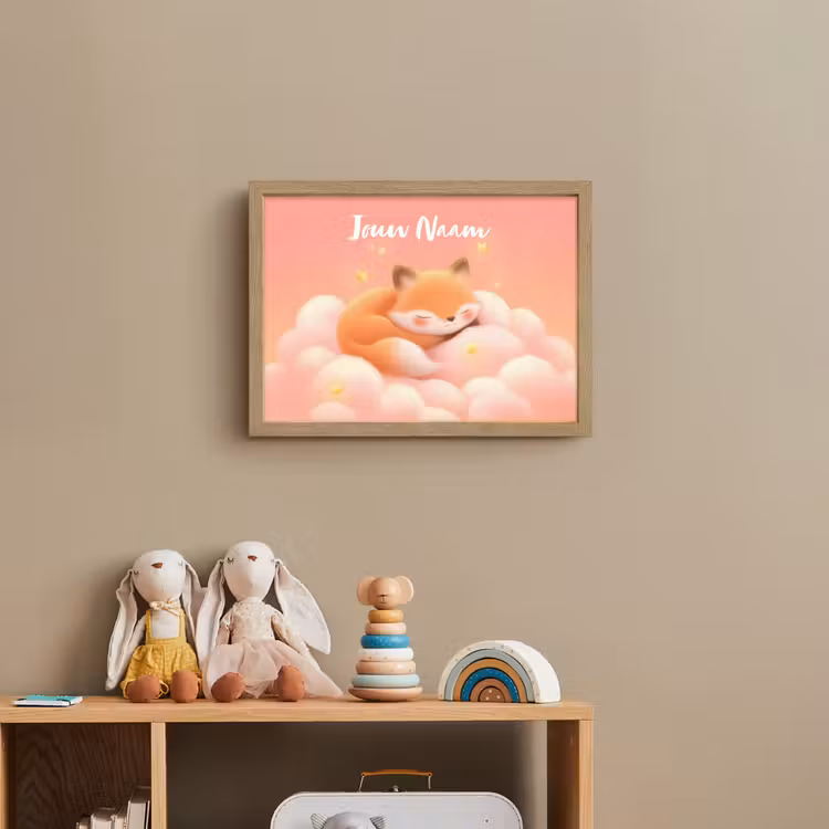 Wolken - Vos - Oranje - Sterren Light Box met batterij (Wandlamp kind) middel -sfeer2_kind