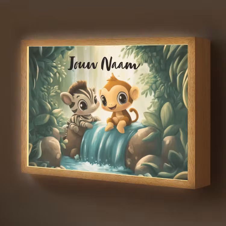 Zebra - Aapje - Waterval - Rotsen Light Box met batterij (Wandlamp kind) middel -z3d_website
