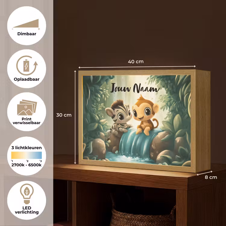 Zebra - Aapje - Waterval - Rotsen Light Box met batterij (Wandlamp kind) middel -USP_websiteoverzichtNL