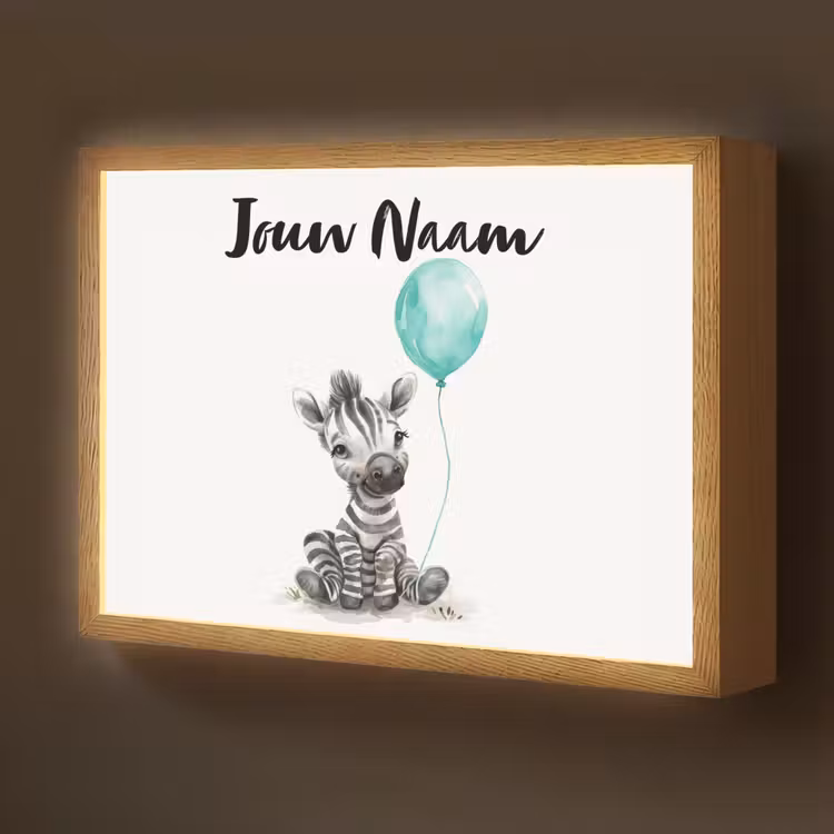 Zebra - Baby dier - Blauwe ballon Light Box met batterij (Wandlamp kind) middel -z3d_website