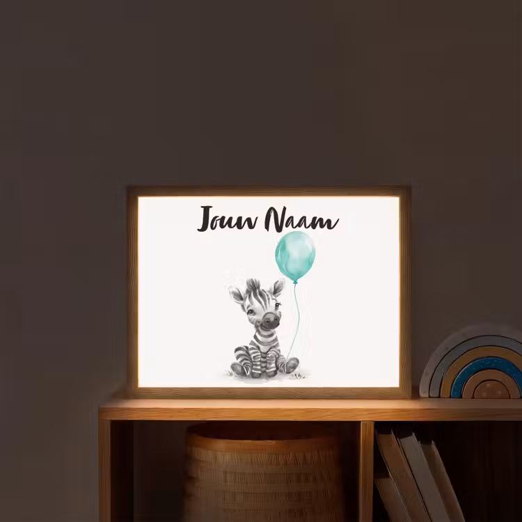 Zebra - Baby dier - Blauwe ballon Light Box met batterij (Wandlamp kind) middel -sfeer1_kind