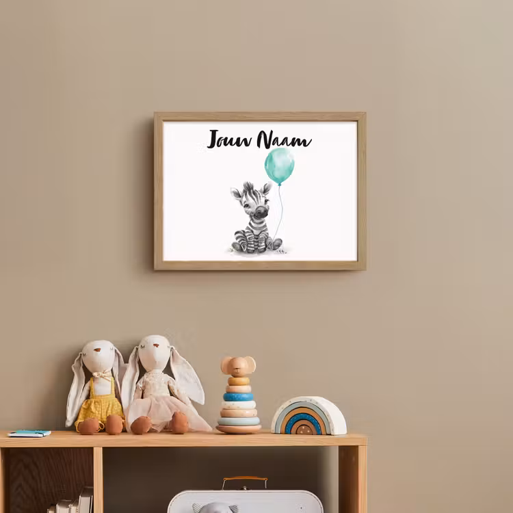 Zebra - Baby dier - Blauwe ballon Light Box met batterij (Wandlamp kind) middel -sfeer2_kind