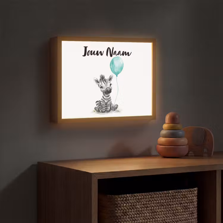 Zebra - Baby dier - Blauwe ballon Light Box met batterij (Wandlamp kind) middel -sfeer5_kind
