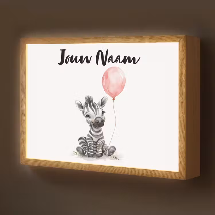 Zebra - Baby - Dieren - Roze ballon Light Box met batterij (Wandlamp kind) middel -z3d_website