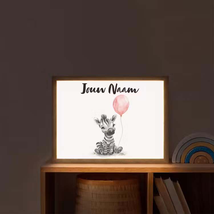 Zebra - Baby - Dieren - Roze ballon Light Box met batterij (Wandlamp kind) middel -sfeer1_kind