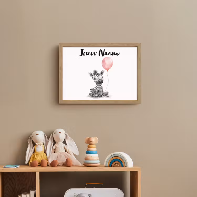 Zebra - Baby - Dieren - Roze ballon Light Box met batterij (Wandlamp kind) middel -sfeer2_kind