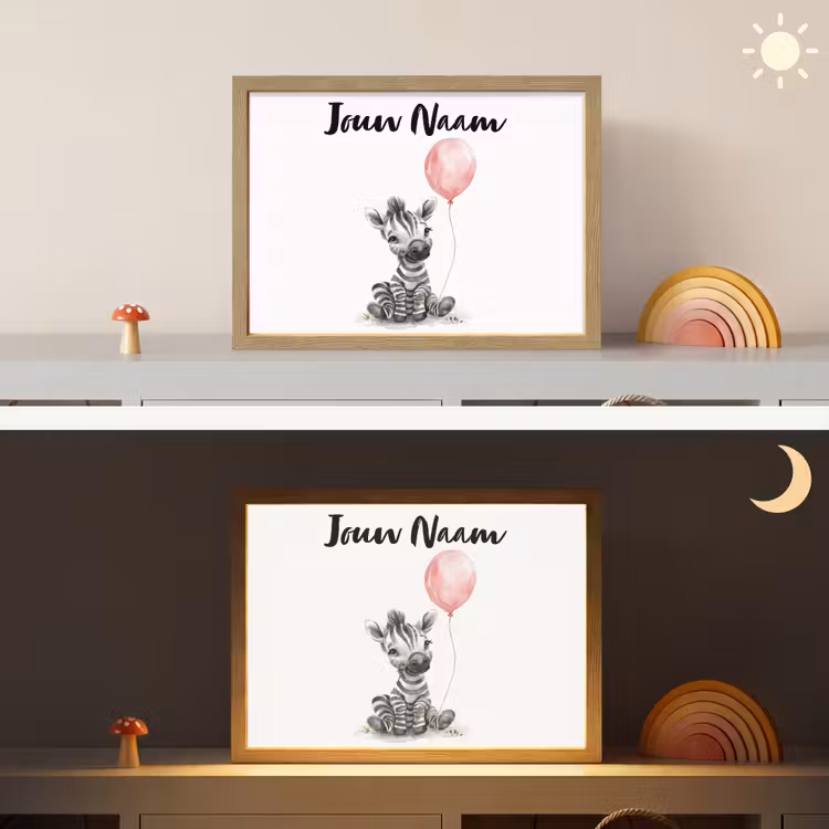 Zebra - Baby - Dieren - Roze ballon Light Box met batterij (Wandlamp kind) middel -sfeer3_kind