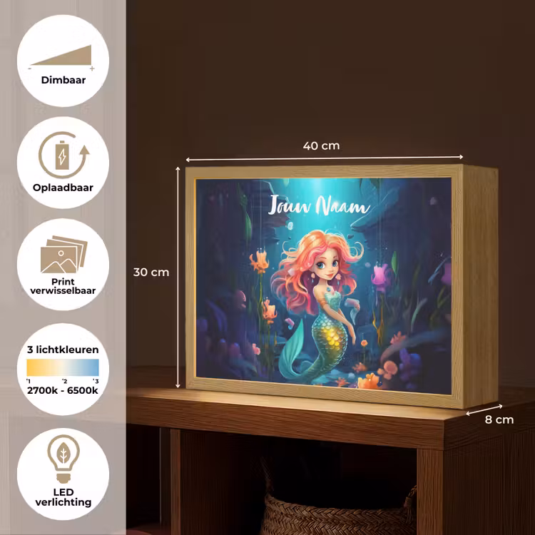 Zeemeermin - Bloemen - Onderwater - Meisjes - Kind Light Box met batterij (Wandlamp kind) middel -USP_websiteoverzichtNL