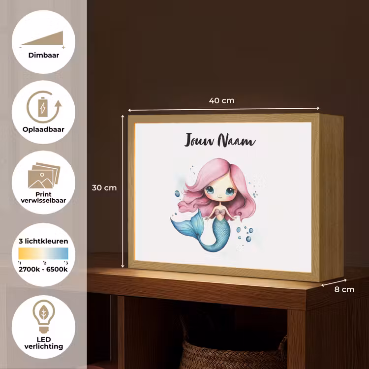 Zeemeermin - Roze Light Box met batterij (Wandlamp kind) middel -USP_websiteoverzichtNL