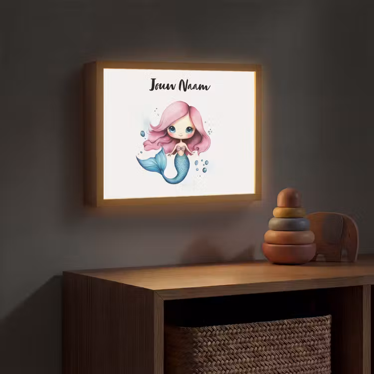 Zeemeermin - Roze Light Box met batterij (Wandlamp kind) middel -sfeer5_kind