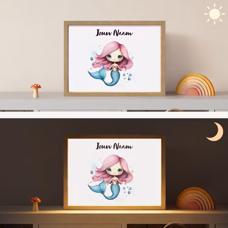 Zeemeermin - Roze Light Box met batterij (Wandlamp kind) middel -sfeer3_kind