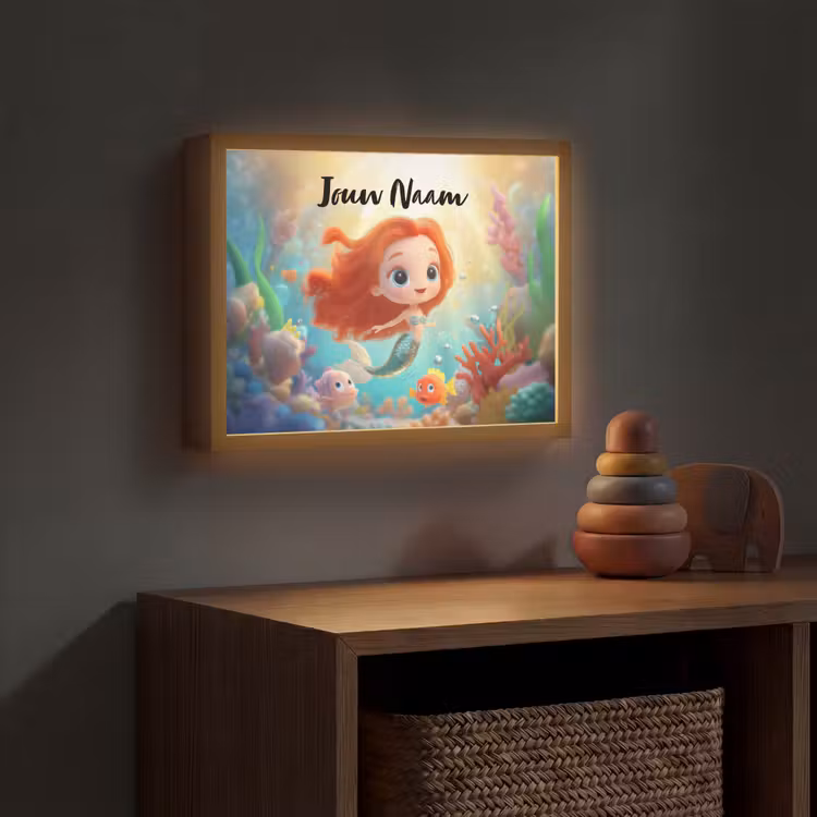 Zeemeermin - Vissen - Koraal Light Box met batterij (Wandlamp kind) middel -sfeer5_kind