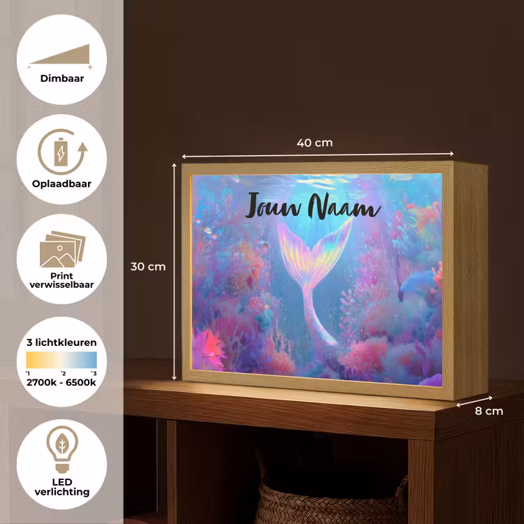 Zeemeerminnenstaart - Koraal - Water Light Box met batterij (Wandlamp kind) middel -USP_websiteoverzichtNL