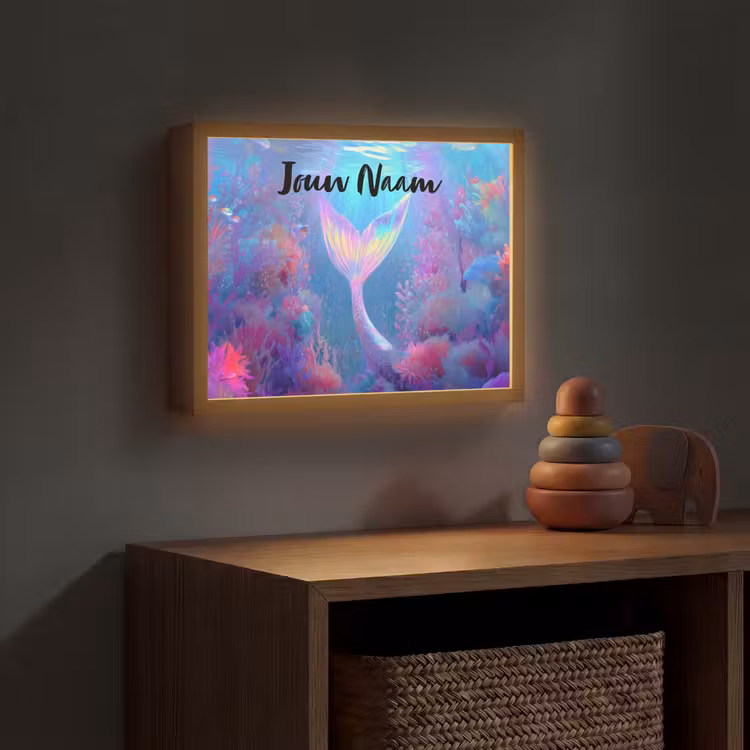 Zeemeerminnenstaart - Koraal - Water Light Box met batterij (Wandlamp kind) middel -sfeer5_kind