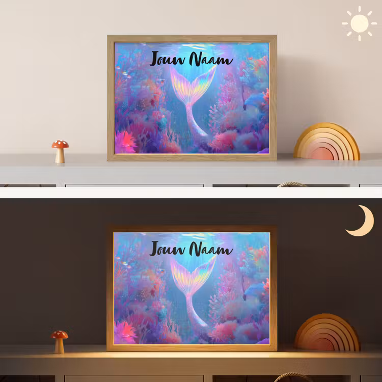 Zeemeerminnenstaart - Koraal - Water Light Box met batterij (Wandlamp kind) middel -sfeer3_kind