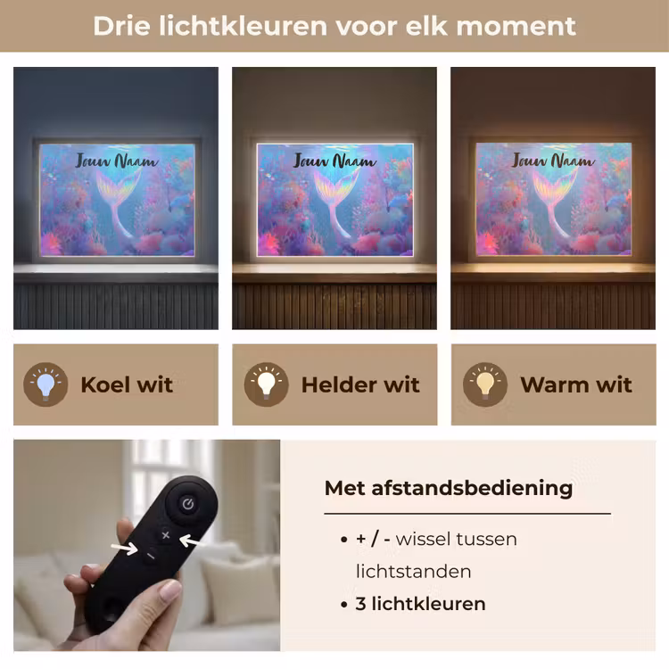 Zeemeerminnenstaart - Koraal - Water Light Box met batterij (Wandlamp kind) middel -USP_lichtkleurNL