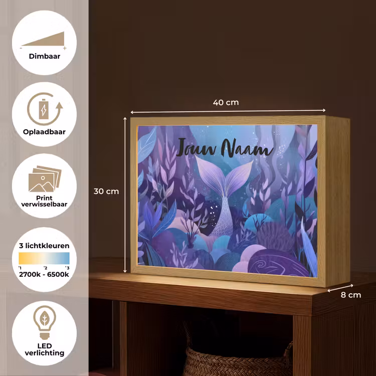 Zeemeerminnenstaart - Onderwaterplanten - Paars - Blauw Light Box met batterij (Wandlamp kind) middel -USP_websiteoverzichtNL