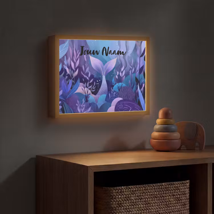 Zeemeerminnenstaart - Onderwaterplanten - Paars - Blauw Light Box met batterij (Wandlamp kind) middel -sfeer5_kind