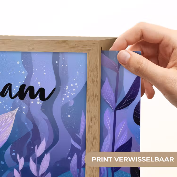 Zeemeerminnenstaart - Onderwaterplanten - Paars - Blauw Light Box met batterij (Wandlamp kind) middel -USP_websiteprintNL