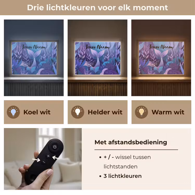 Zeemeerminnenstaart - Onderwaterplanten - Paars - Blauw Light Box met batterij (Wandlamp kind) middel -USP_lichtkleurNL