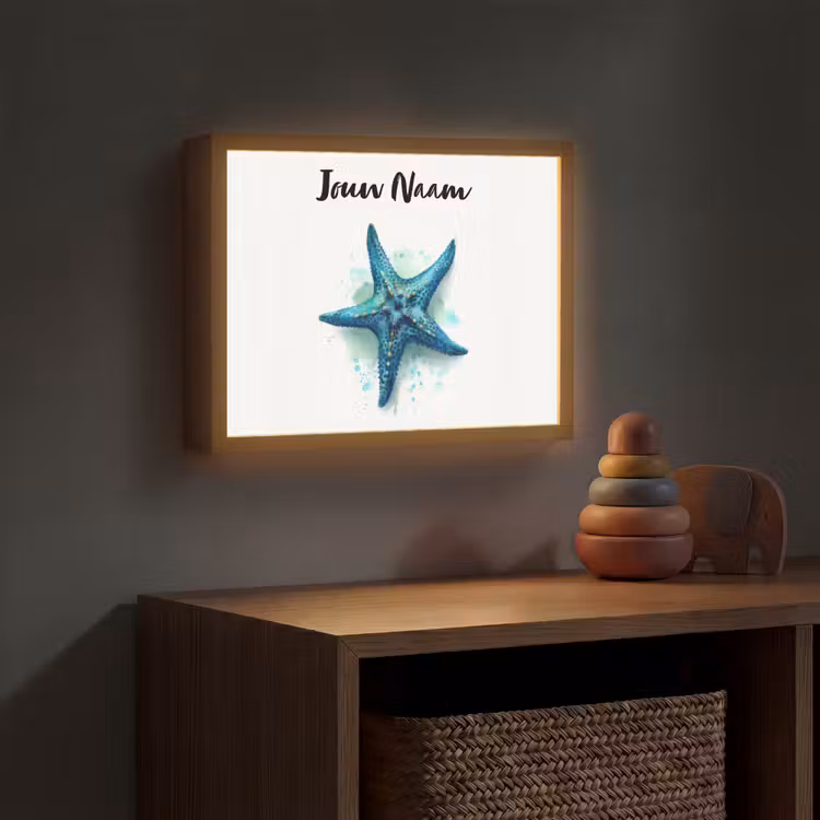 Zeester - Blauw - Spetters Light Box met batterij (Wandlamp kind) middel -sfeer5_kind