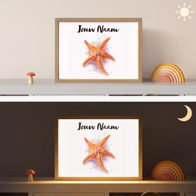 Zeester - Oranje - Paars Light Box met batterij (Wandlamp kind) middel -sfeer3_kind