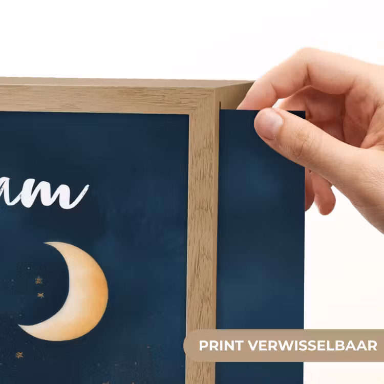 Zeilschip - Sterrenhemel - Wolken - Blauw Light Box met batterij (Wandlamp kind) middel -USP_websiteprintNL