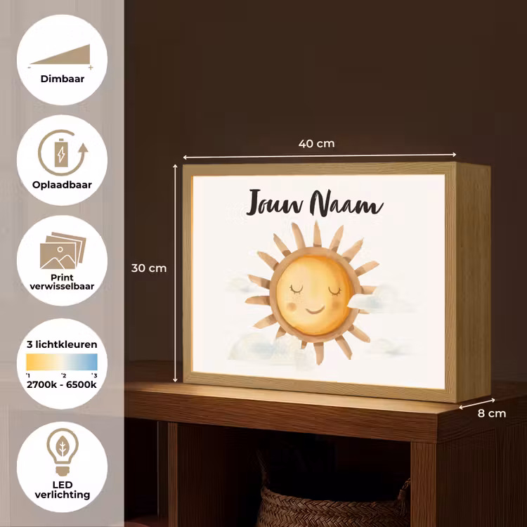 Zon - Wolken - Pastel kleuren Light Box met batterij (Wandlamp kind) middel -USP_websiteoverzichtNL