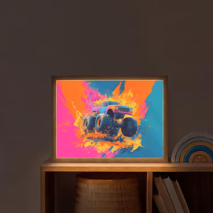 Monstertruck - Abstract - Verfspatten - Kleurrijk Light Box met batterij (Wandlamp kind) middel -sfeer1_kind