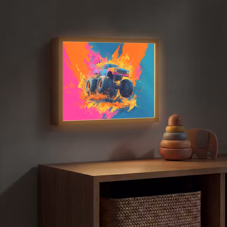 Monstertruck - Abstract - Verfspatten - Kleurrijk Light Box met batterij (Wandlamp kind) middel -sfeer5_kind