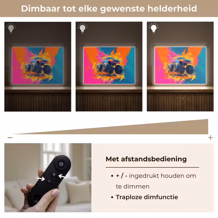 Monstertruck - Abstract - Verfspatten - Kleurrijk Light Box met batterij (Wandlamp kind) middel -USP_dimbaarNL