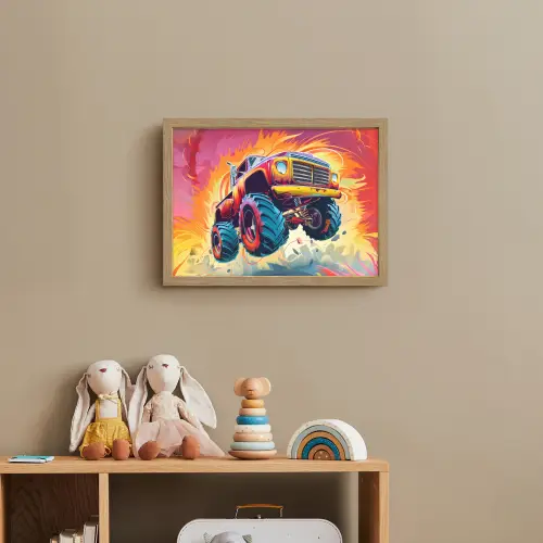 Monstertruck - Auto - Jongens - Kleurrijk Light Box met batterij (Wandlamp kind) middel -sfeer2_kind