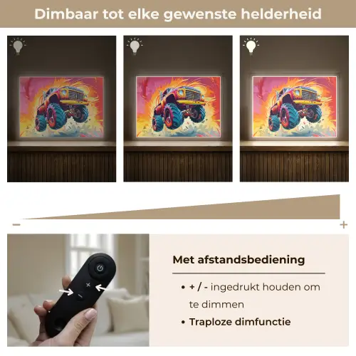 Monstertruck - Auto - Jongens - Kleurrijk Light Box met batterij (Wandlamp kind) middel -USP_dimbaarNL