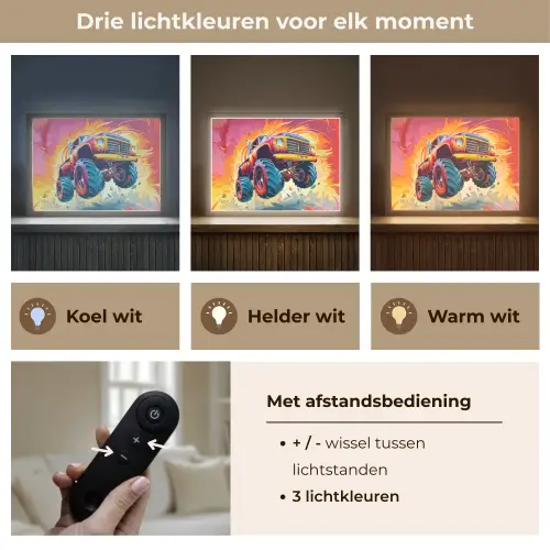 Monstertruck - Auto - Jongens - Kleurrijk Light Box met batterij (Wandlamp kind) middel -USP_lichtkleurNL
