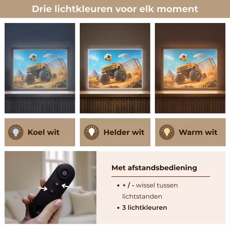 Monstertruck - Voetbal - Woestijn Light Box met batterij (Wandlamp kind) middel -USP_lichtkleurNL