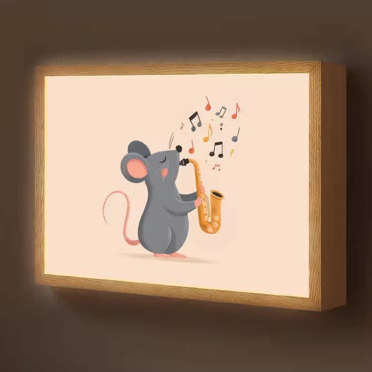 Muis - Saxofoon - Muzieknoten Light Box met batterij (Wandlamp kind) middel -z3d_website